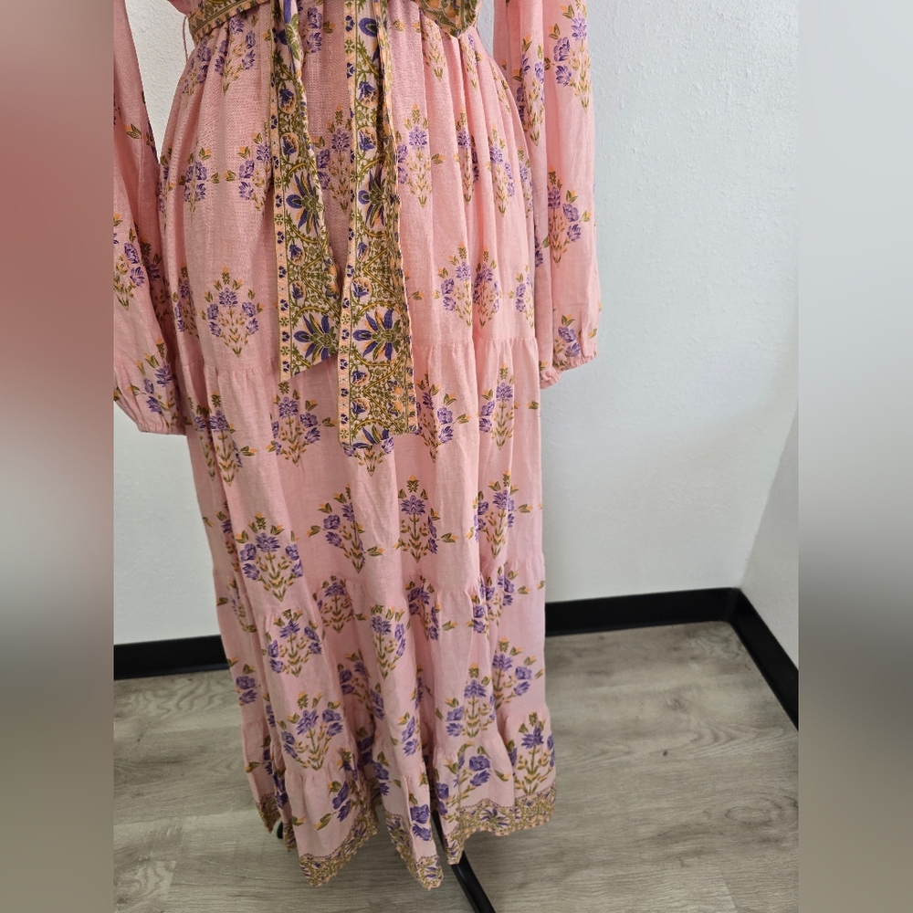 A Loves A Woven Floral Print Deep V-Neck Long Bubble Sleeve Maxi Dress XL - Picture 6 of 11